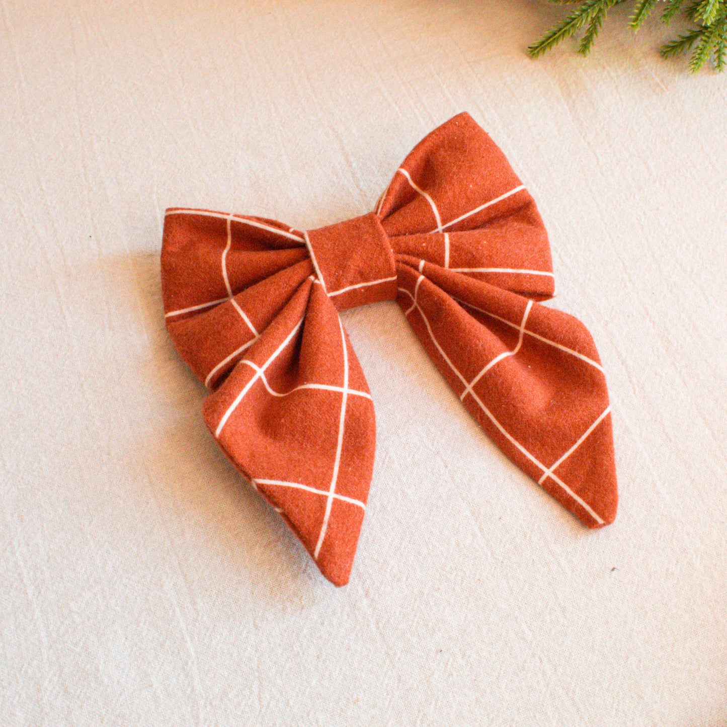 White Rust Windowpane Flannel Dog Sailor Bow