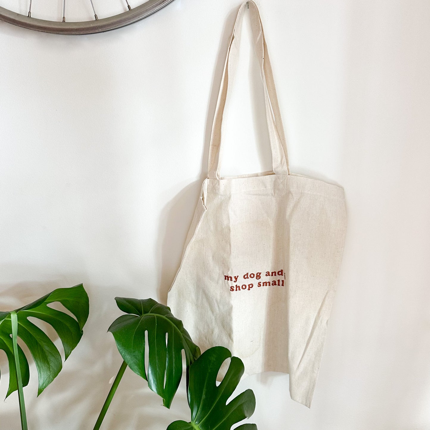 My Dog and I Shop Small Embroidered Tote Bag