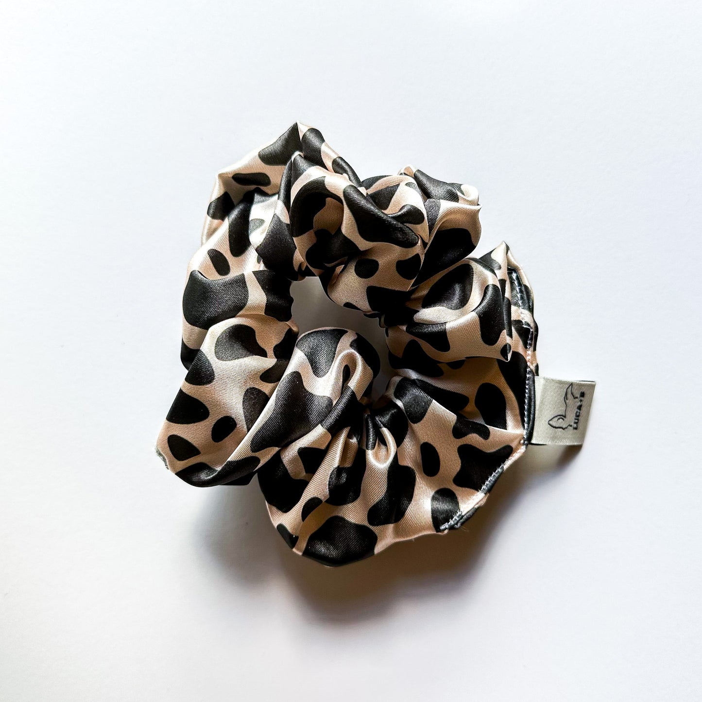 Cow Print Satin Scrunchie