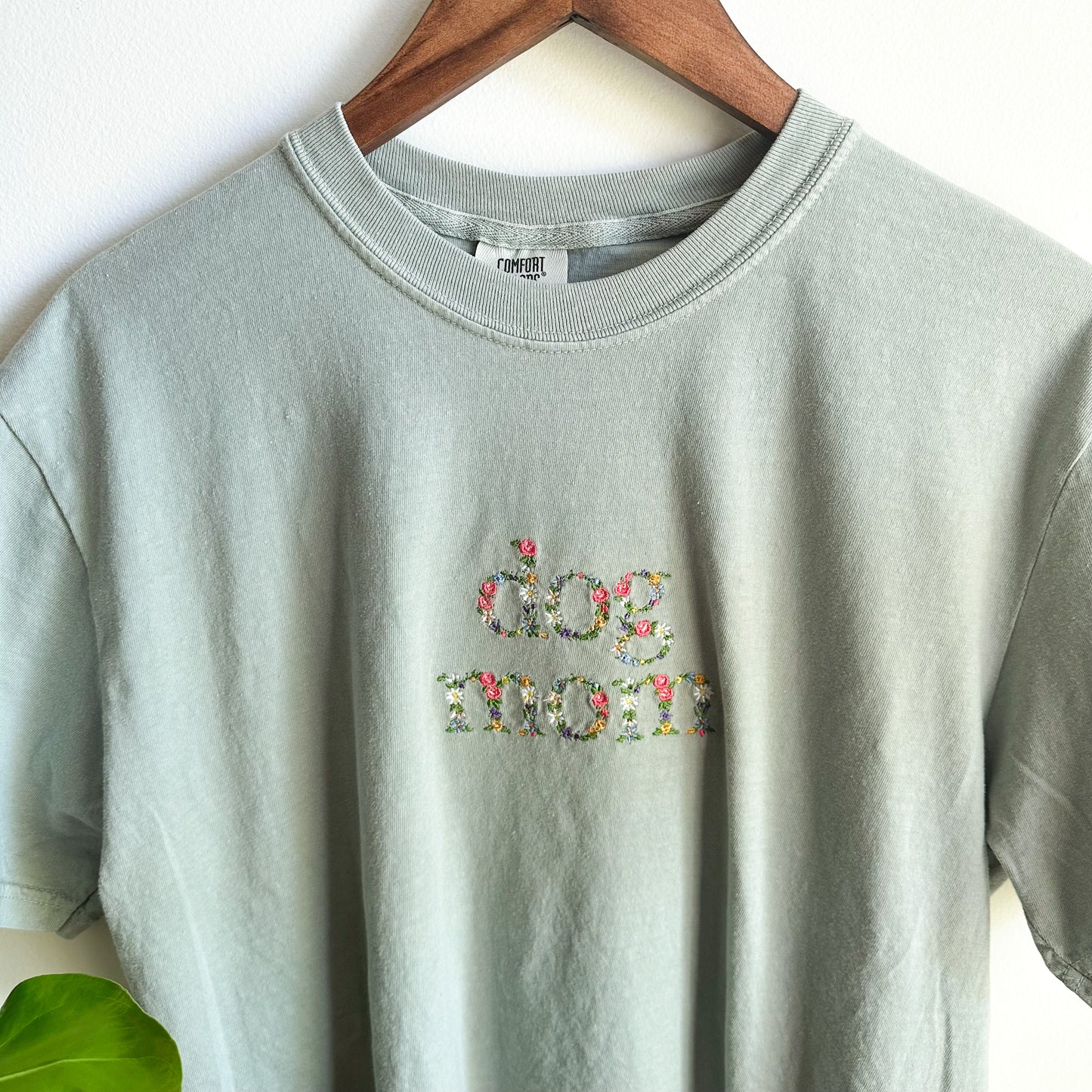 Floral Dog Mom Embroidered Tee Shirt
